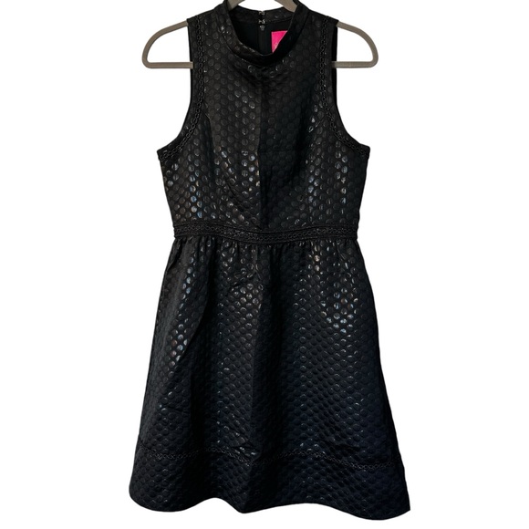 Lilly Pulitzer Zaria Dress- onyx polka dots jacquard, metallic. Size 6 - Picture 2 of 15